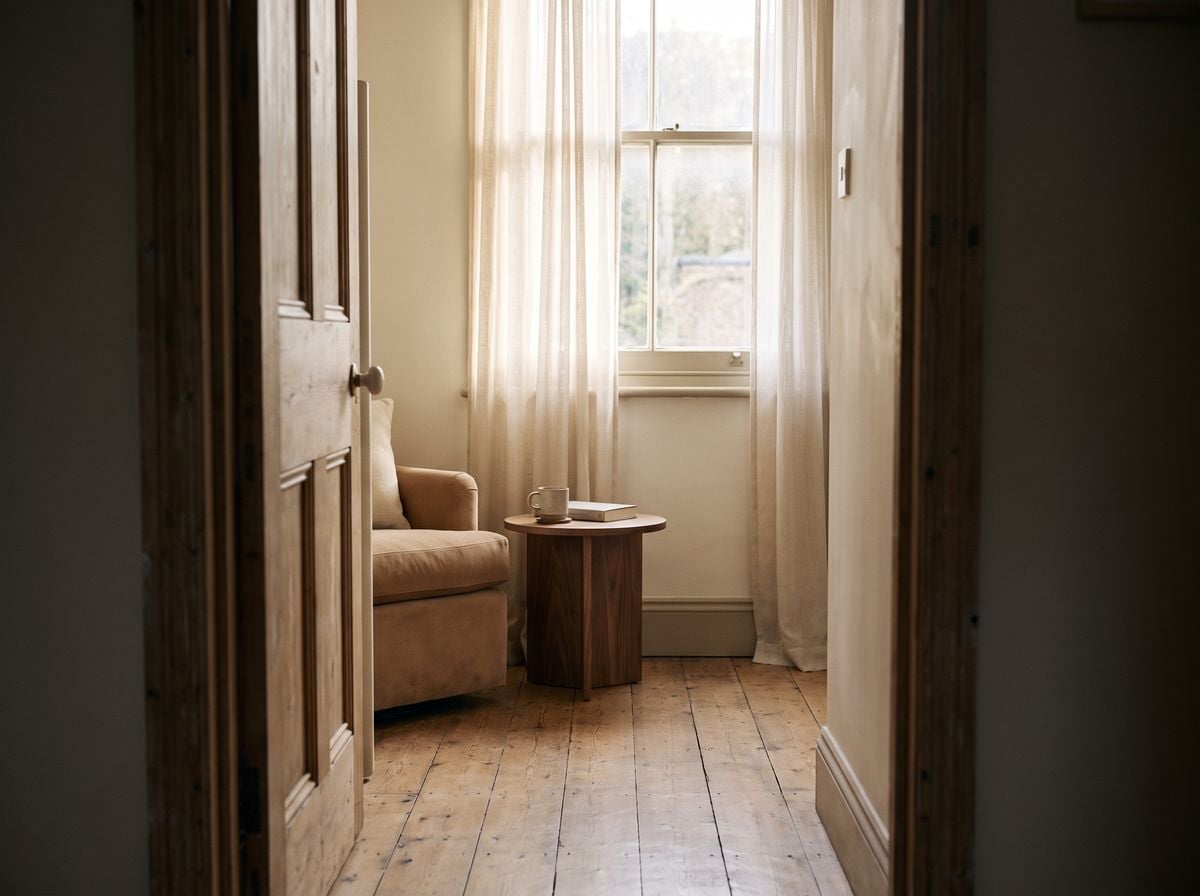 The consulting room seen from the threshold through an open door.